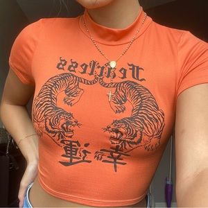 Orange backless crop top